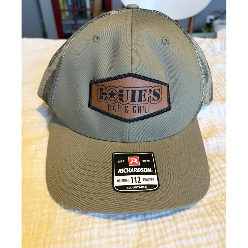 Richardson 112 Trucker Hat Louies Bar & Grill Olive Green Camo Mesh Snapback Cap